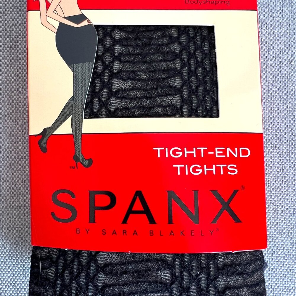 SPANX Black Patterned Tight-End Tights sz B Slimming Support Bodyshaping 958